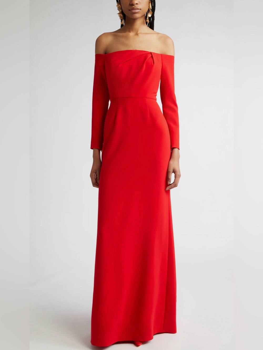 Carolina Herrera Draped Off the Shoulder Gown Size 4 Red